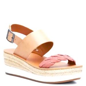Lucky Brand Pink & Tan Genuine Leather Braided Espadrille Sandals